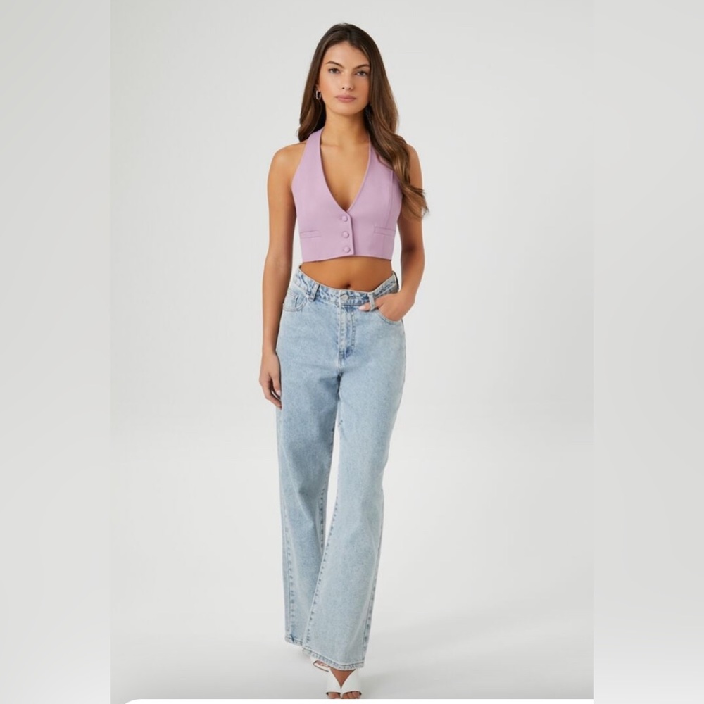 Plunging halter crop top, purple, M - Picture 3 of 6